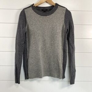 J. Crew Womens Merino Wool Zipper Crewneck Sweater Jumper sz XS Gray Preppy Edgy